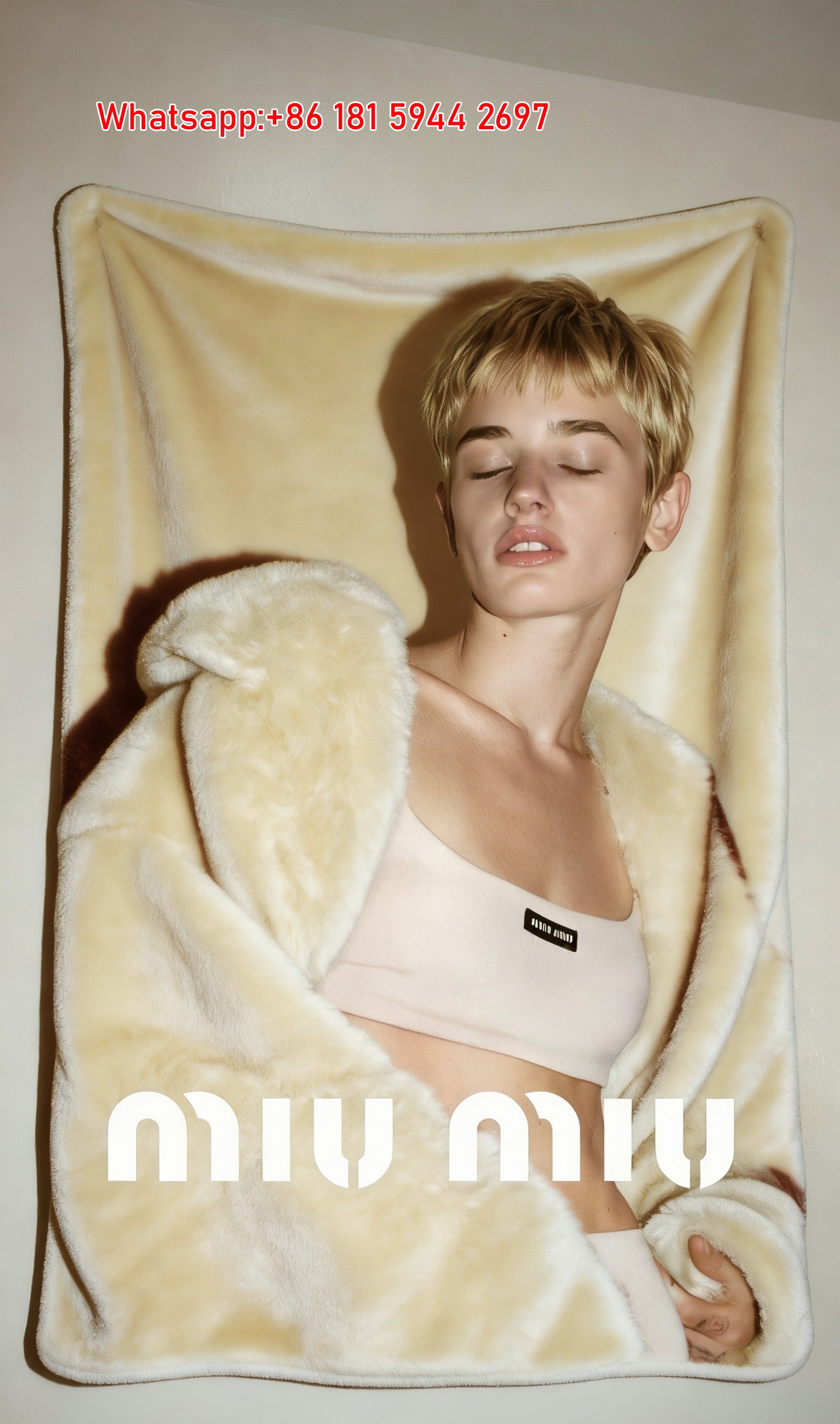 Miu Miu Fluffy Fur Coat & Crop Top Print Flannel Sofa Throw Blanket IMG_0627